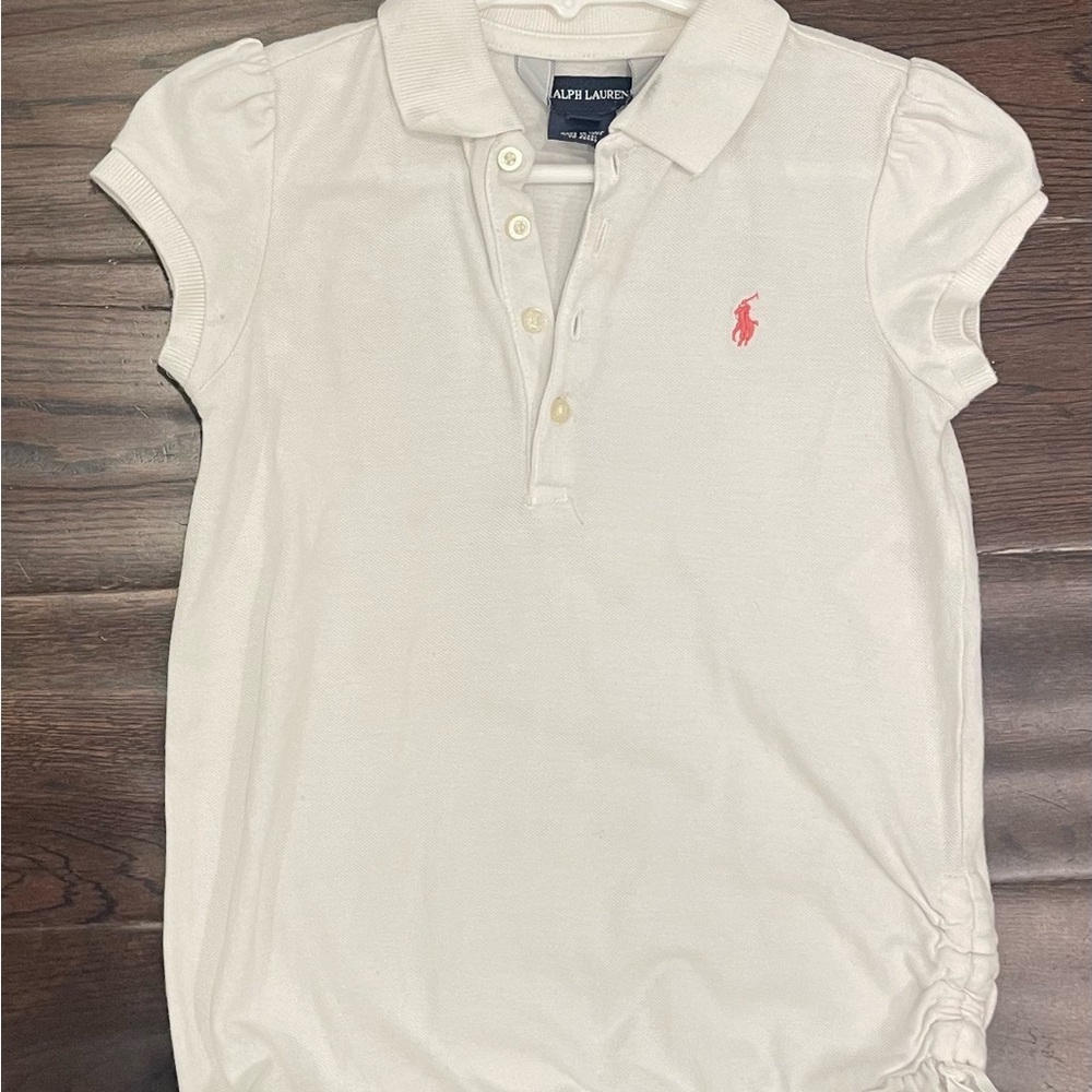 Ralph Lauren Kids White Polo Shirt Dress with Ruffle